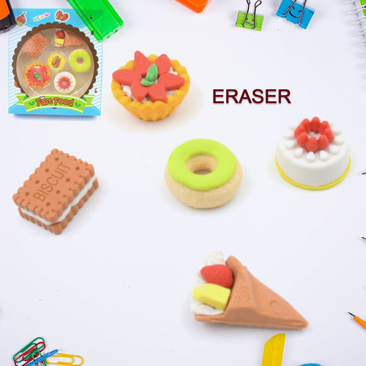 4171 3D Fast Food Fancy & Stylish Colorful Erasers, Mini Eraser Creative Cute Novelty Eraser for Children Different Designs Eraser Set for Return Gift, Birthday Party, School Prize, Fast Food Set Eraser ( 5 pc Set )