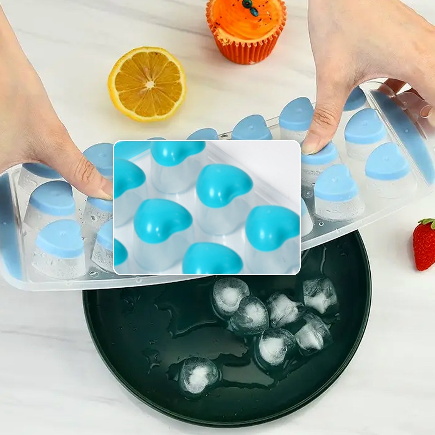5352 Easy Push Premium POP-UP ice Tray, With Flexible Silicon Bottom and Lid, Heart Shape 18 Cube Trays DeoDap