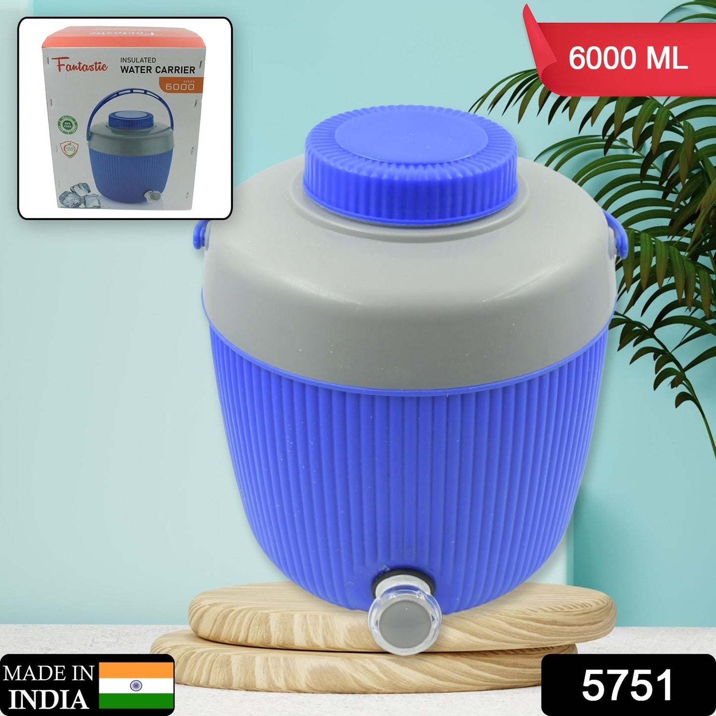 5751 Insulated Water Jug, Insulated Plastic Water Jug with a Sturdy Handle, Water Jug Camper with Tap Plastic Insulated Water Water Storage Cool Water Storage for Home & Travelling (6000 ML )