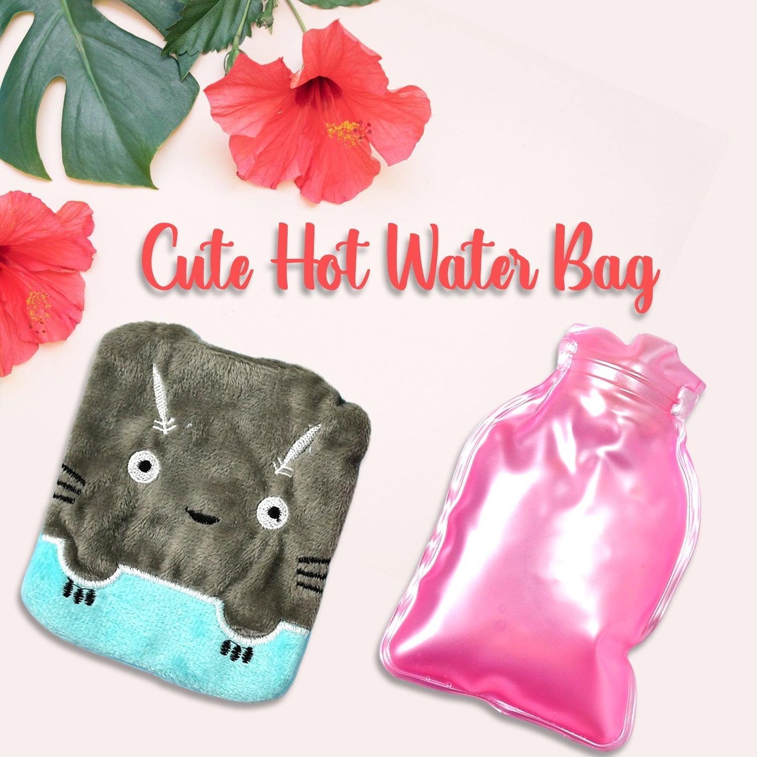 6528 Grey Cat Print small Hot Water Bag with Cover for Pain Relief, Neck, Shoulder Pain and Hand, Feet Warmer, Menstrual Cramps. primerce